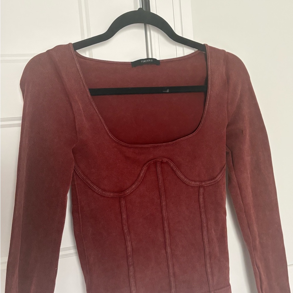 Forever 21 Brick Red Long Sleeve Dress